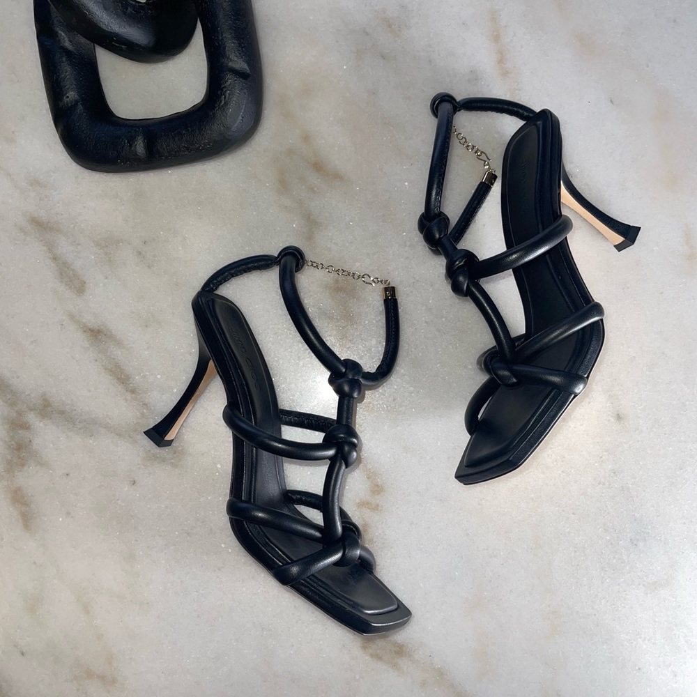 New Jimmy Choo Bay 90 Open Toe Sandal in Black Leather Womens 37.5 New NIB - Picture 13 of 17
